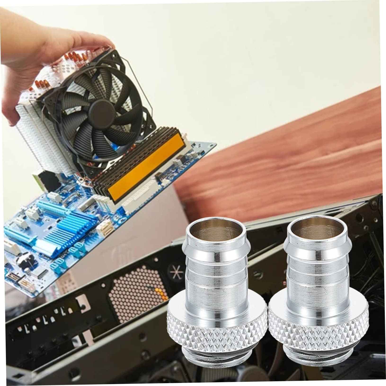 ARTIBETTER 4pcs 4 Metal Hand-Tight Barb Fitting 8-9.5mm Inner Diameter Silver Plated Water Cooling Fitting for Computer Cooling Systems