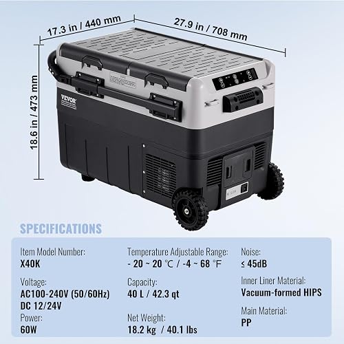 VEVOR Frigorifero Portatile per Auto, Frigorifero 12 V, Congelatore Portatile a Due Zona da 58 L, Temperatura Regolabile - 20~20 ℃, Refrigeratore a Compressore per Casa, Esterno, Camper, Auto - 7
