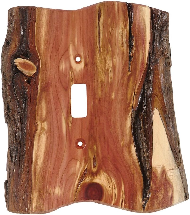 BLACK FOREST DECOR Rustic Juniper Wood Single Switch Cover – Natural Cabin Wall Plate – 4" x 5.58"