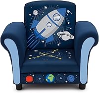 Delta Children Space Adventures Kids Upholstered Chair Blue - Sturdy Toddler Armchair with Rocket Ship & Solar System Design