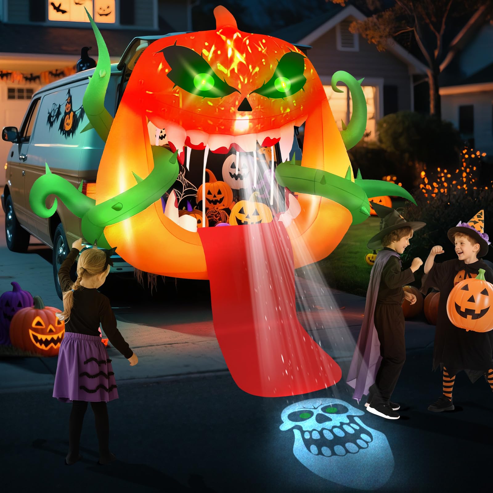 Kalolary 5FT Halloween Inflatable Decoration,Trunk or Treat Car Decorations Inflatable Party for Yard Garden Lawn Indoor Outdoor Decor (Scary Pumpkin Ghost)