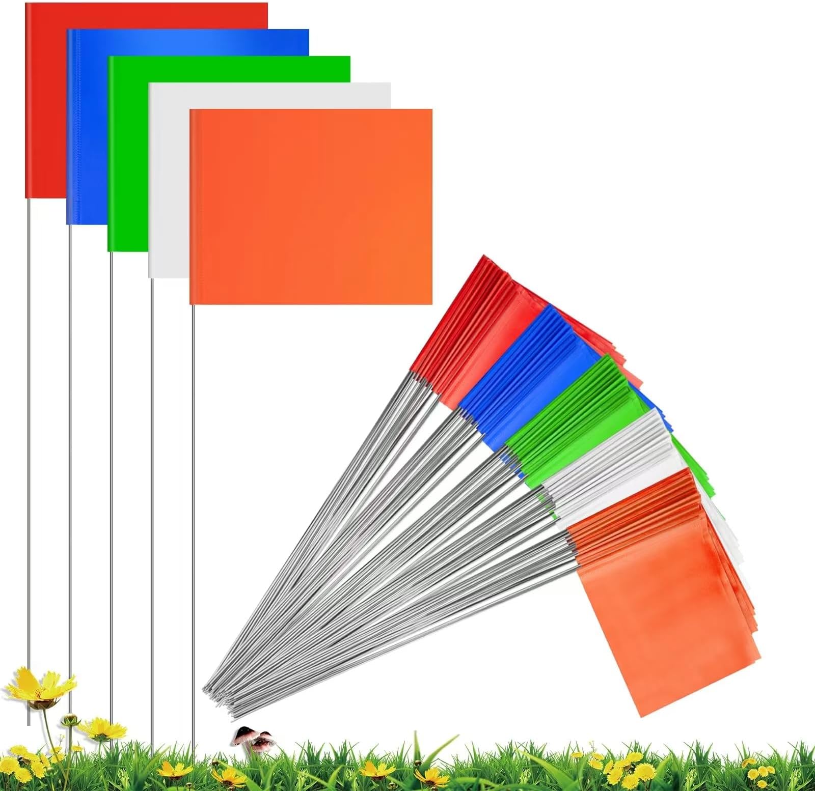 IKAYAS 50 Pack 4*5 Inch PVC Small Yard Flags, 5 Colors, All Purpose, All Season, Lawn Irrigation, Gardening, Hunting, Surveying, Outdoor