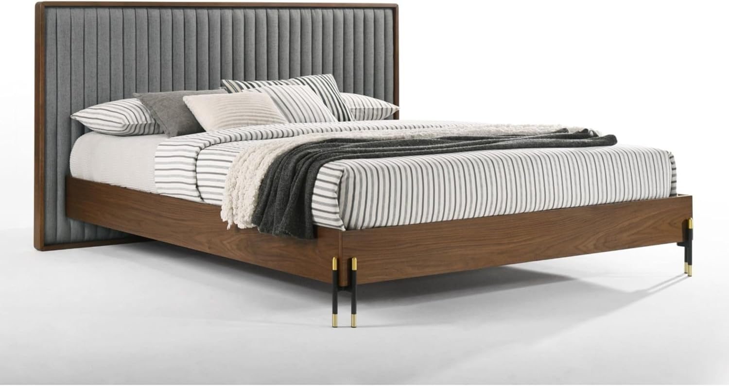 Benjara Noe Sia King Size Platform Bed, Channel Tufted