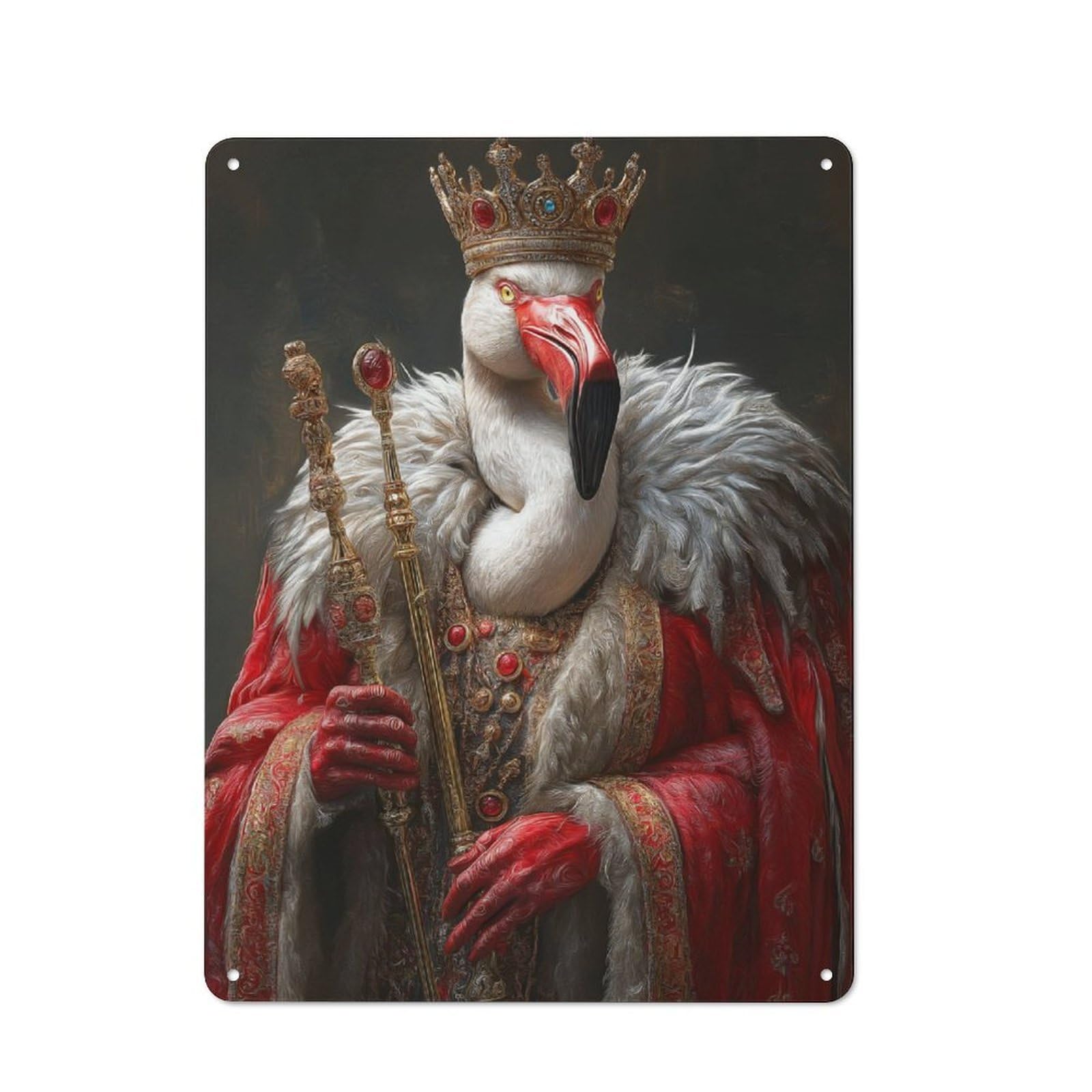 Vintage Flamingo King Decorative Metal Plaque 40x30cm, Garden Room Wall Plaque for Shed, Garden Room, Porch Or Garage