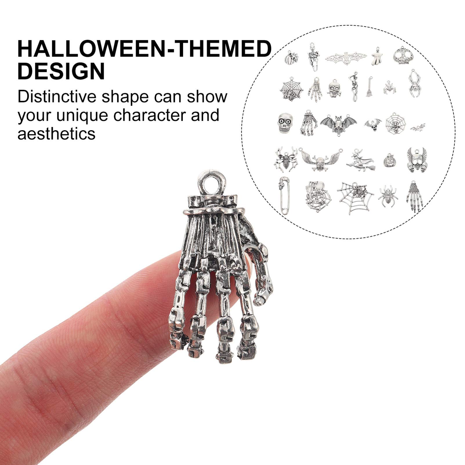 HEALLILY 26Pcs Halloween Pendants Halloween Jewelry Making Accessory Hallowmas Skull Skeleton Charms Mixed Silver Plated Halloween Charms Pendants for DIY 2