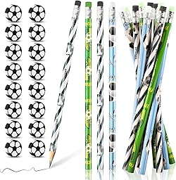 48 Pezzi Festa Tema Calcio 24 Matite da Calcio e 24 Gomme Calcio, Perfetti Come Regali per i Bambini per Compleanni a Tema Calcio o per Feste, Set di Cancelleria a Tema Calcio
