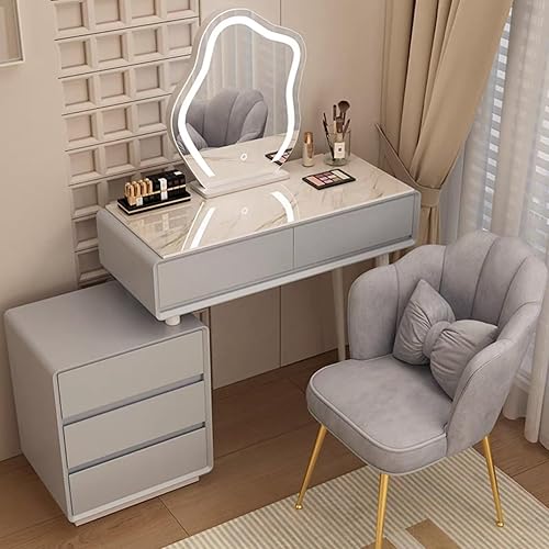 Miniatura 17 de Tocador con espejo con luces, mesa de tocador con cajones, mesa de maquillaje blanca, 3 modos de iluminación de brillo ajustable, para dormitorio,