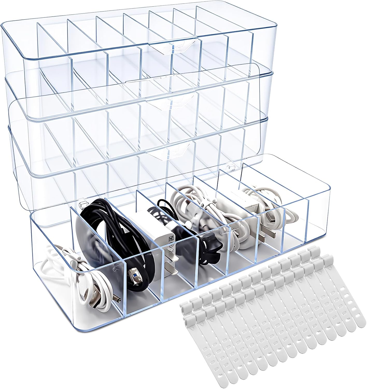 Clear Charger Organizer with Lid for Office Home Desk Accessories