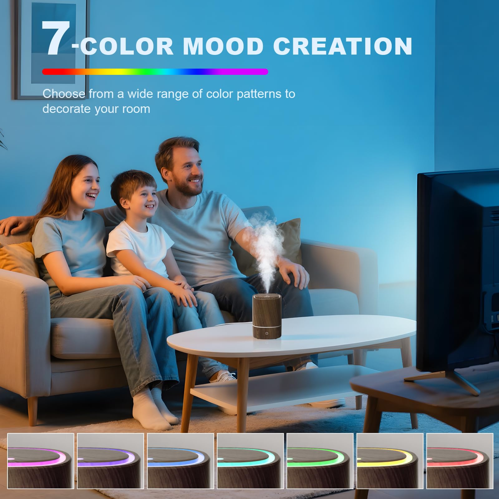 Diffusore di oli essenziali, diffusore per aromaterapia, umidificatore a nebbia fredda con luci LED a 7 colori