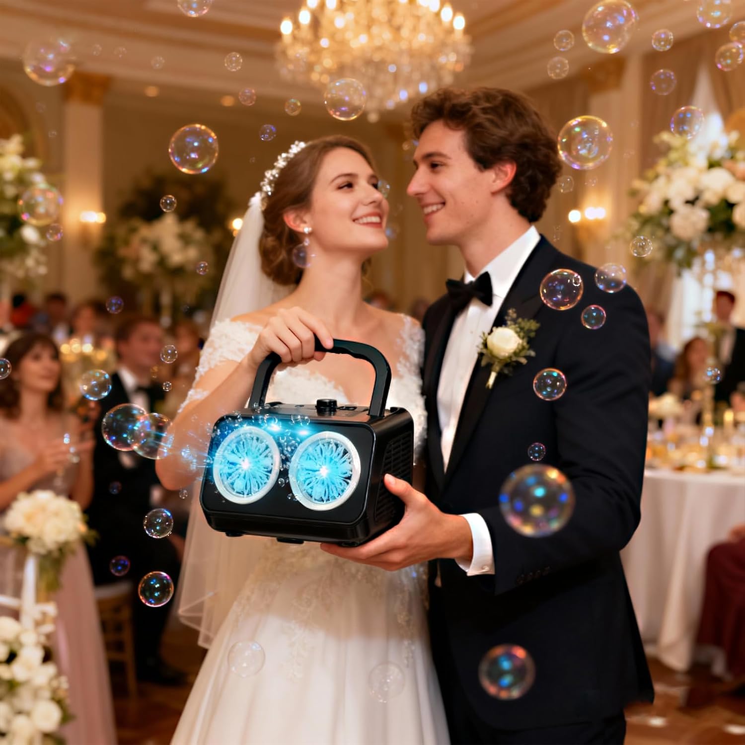 SHCKE Automatic Bubble Machine Upgrade Bubble Blower with 2 Fans,20000+ Bubbles Per Minute, USB-C or Battery Powered,Sealed Bottle, Portable Bubble Maker for Birthday Party Pool Wedding Outdoor