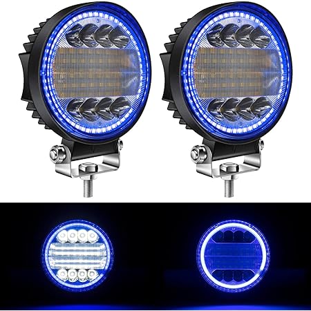  Yorkim 4 5 Led Pods 2 Pack Off Road Led Light Bar Spot Flood Bo With Flash Strobe Round Blue Angel Eye Shape Work Light Fog Lights Driving Lights For Truck Suv Atv Utv