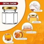 60 Pack Mini Glass Honey Jars Party Favors,1.5 oz Small Hexagon Glass Honey Jars with Dippers,Lids,Gold Bags,Bee Charms,Thank You Cards,Jute,Cute Stickers for Baby Shower Favors,Wedding party gift