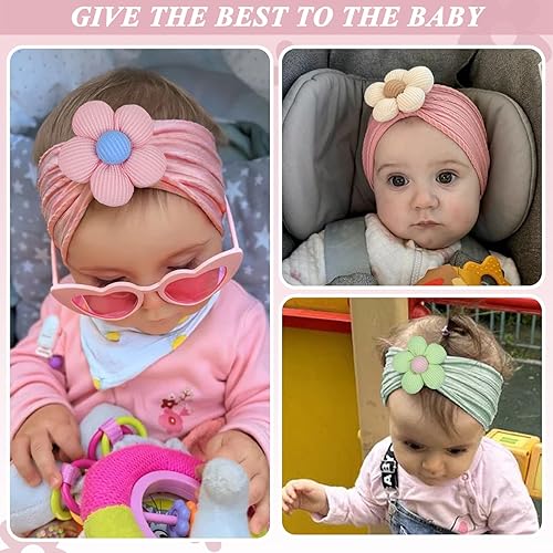 Miniatura 32 de 3 diademas de flores para bebé, diadema de nailon suave, accesorios para el cabello para recién nacidos, niños pequeños (blanco, negro y rosa)