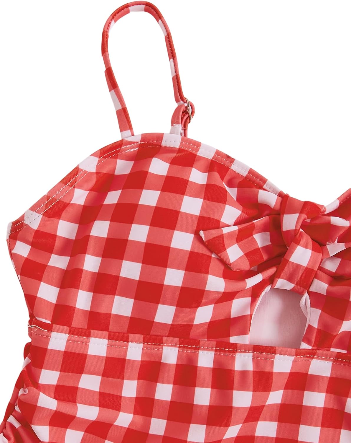 Floerns Girl's Gingham Print Ruched Cut Out Knot Front One Piece Swimsuit