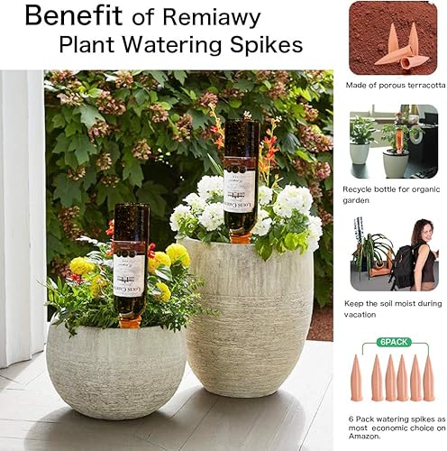 Miniatura 5 de REMIAWY Juego de 6 estacas de riego automático para plantas, dispositivos de riego de plantas de terracota para botellas de vino, grandes picos de