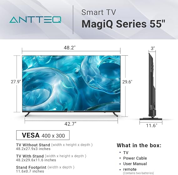 Antteq Smart TV 55 inch MagiQ 55 UHD 4K TV webOS, ThinQ AI MEMC Work with Alexa Black Television