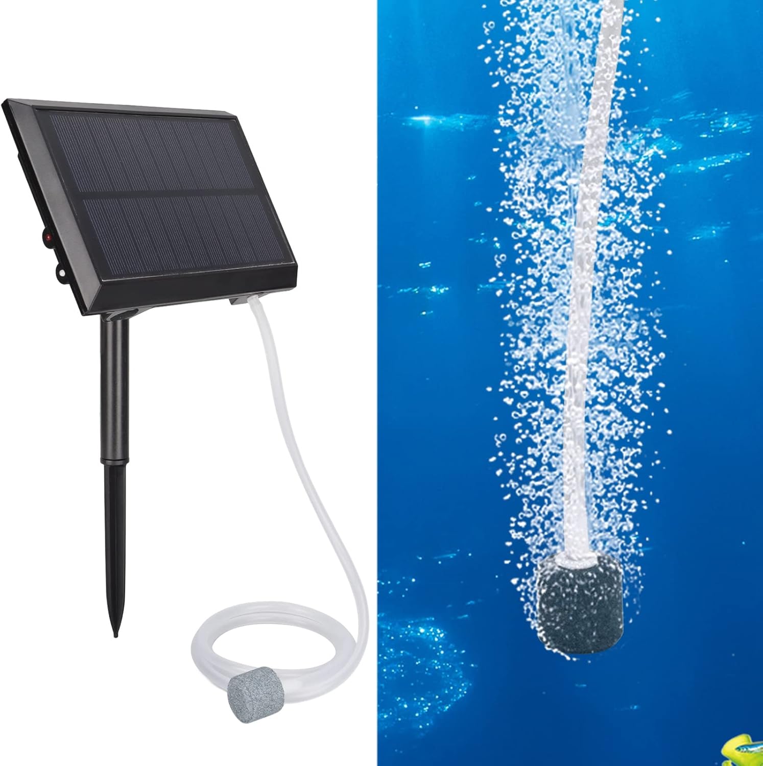 Solar Water Air Pump Fish Oxygenator,Outdoor Pool Pond Air Oxygen Pump Aerator with Aquarium Oxygen Pipe and Air Bubble Stone,for Gardening Water Circulation,Small Pond,Landscape