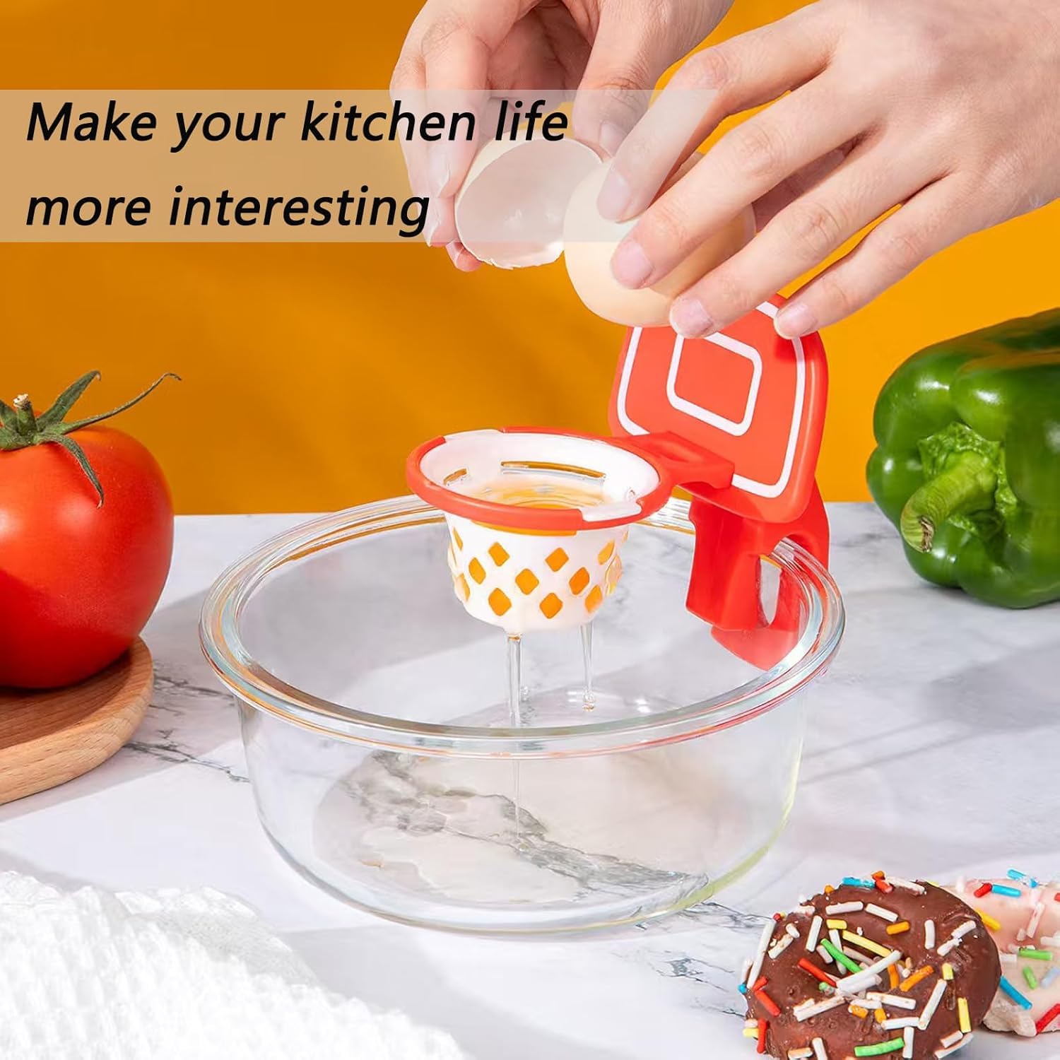 Separador de Proteínas de Yema de Huevo, Soporte de Baloncesto, Separador de Huevos Crudos, Gadgets de Cocina de Plástico (Amarillo)