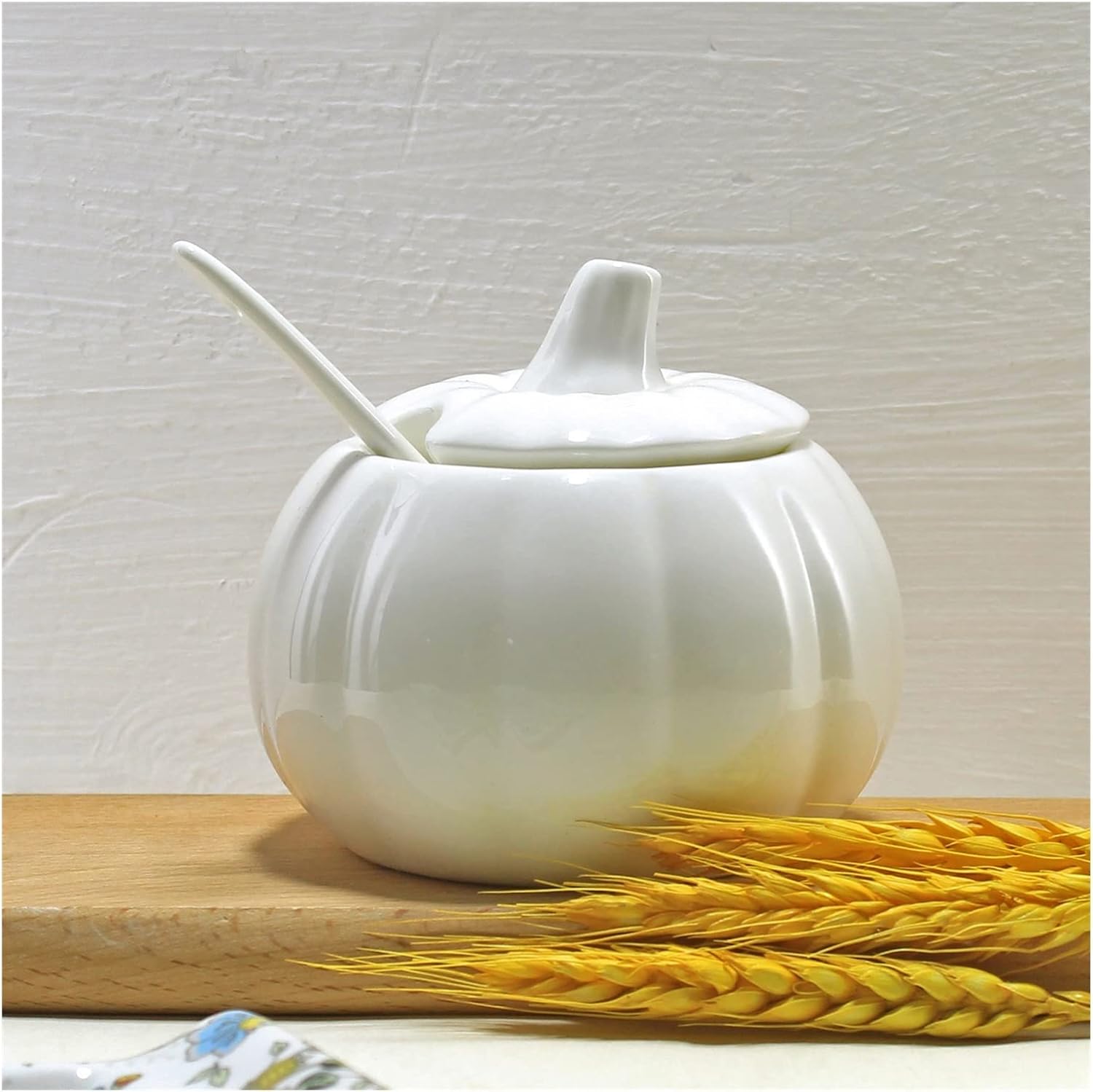 Sugar Bowl Plain White Sugar Canister Bone China Coffee Sugar Bowl with Spoon Porcelain Honey Jar Sugar Jar Ceramic Sugar Dispenser Sugar Pot