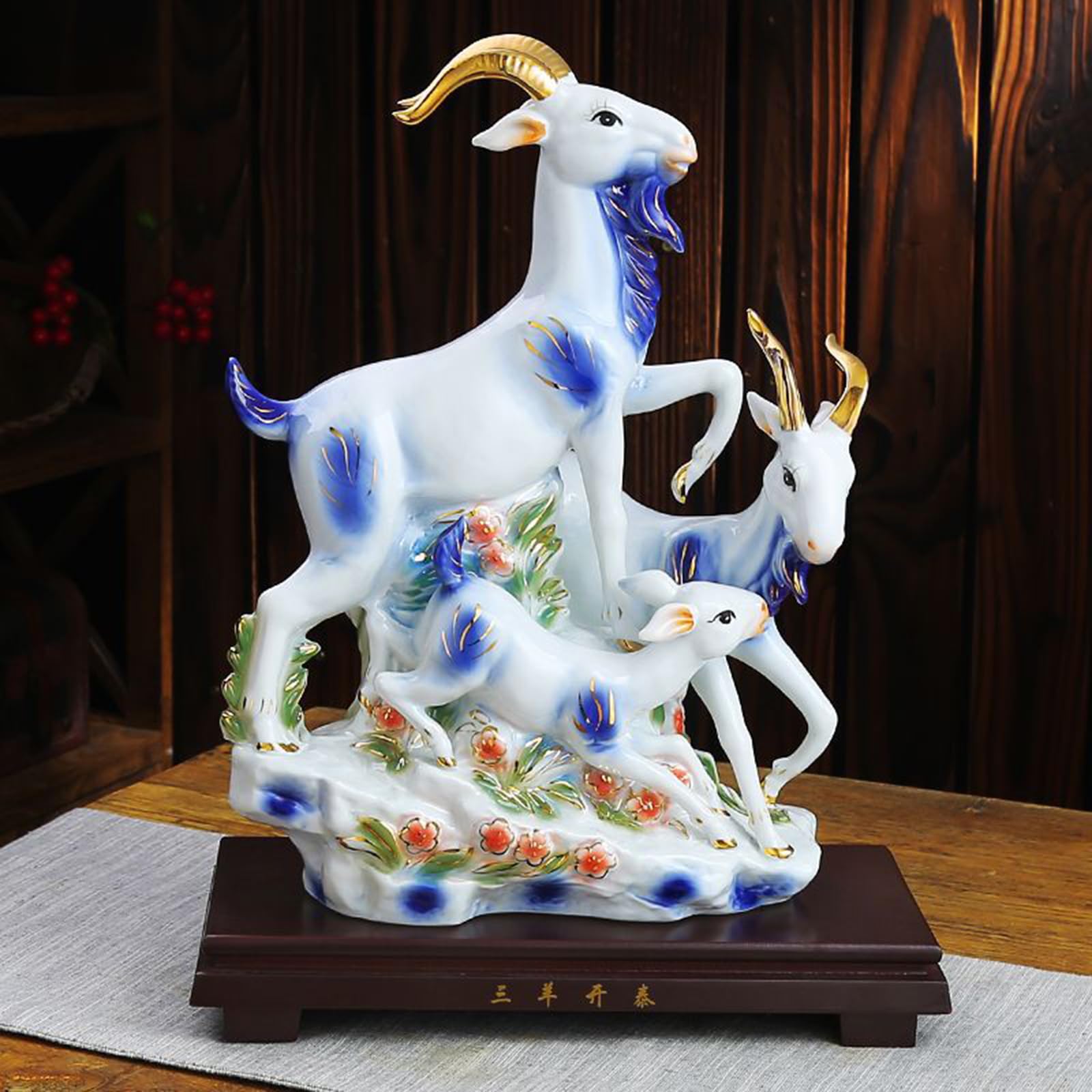 Ceramiczna figurka przynosząca dobrobyt – statua bogactwa Feng Shui, dekoracja chińskiej kozy zodiaku do salonu, luksusowa ozdoba artystyczna do domu,