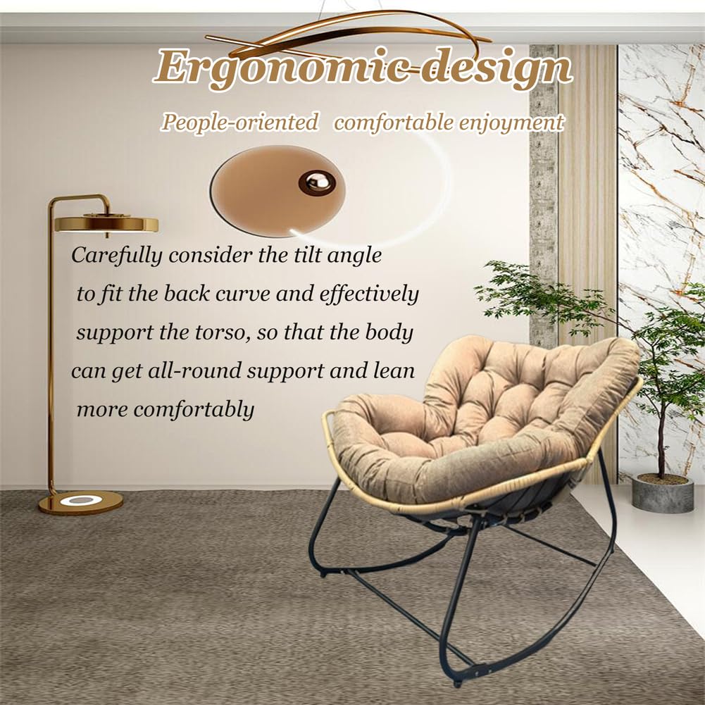 Mecedora de Exterior con cojín Acolchado, sillón de ratán Extragrande para Interior, con Forma de Huevo, para Exterior e Interior, con cojín Suave para Silla reclinable, Gris Oscuro, 125 x 1