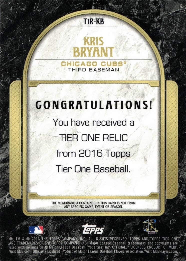2016 Topps Tier One Relics #T1R-KB Kris Bryant Game Used Bat Baseball Card - Only 399 made!