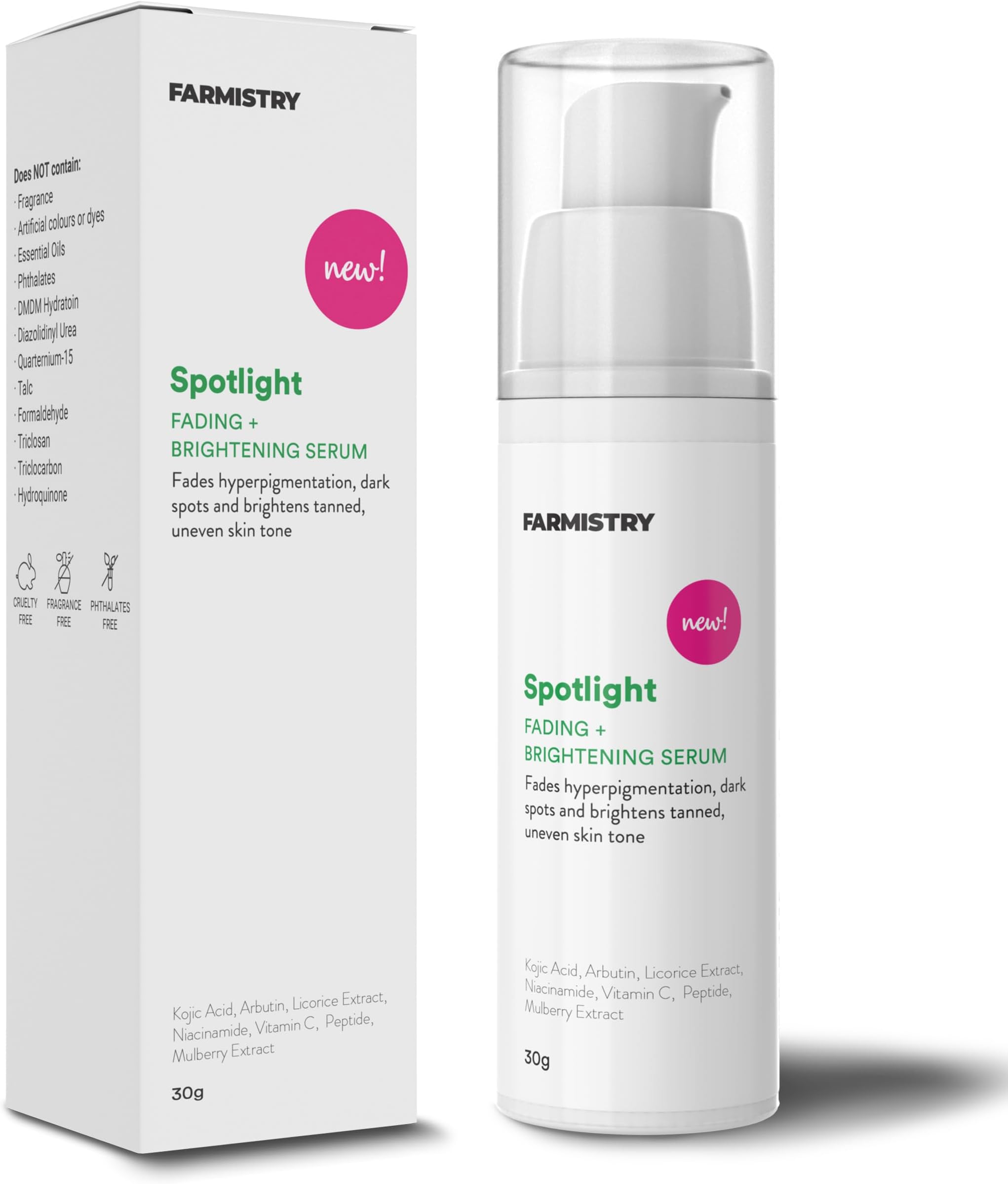 Spotlight Fading + Brightening Face Serum | Reduce Dark Spots, Acne Marks, Hyperpigmentation, Blemishes, & Tanning | Alpha Arbutin, Vitamin-C Serum, Kojic Acid, Peptide, Niacinamide, Licorice Root Extract | 30ml