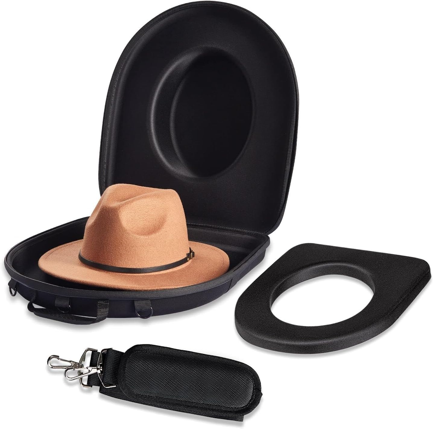 Hat Box Travel Fedora Case Universal Size Hat Carrier,Sleek Hat Storage Case Easily Straps to Suitcase or Carried on Shoulders,Travelling Hat Boxes Gift Idea for Men (Black)