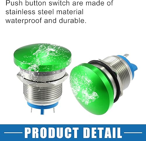 Vista 20 de Impermeable IP65 Momentaria Cabeza de Seta Interruptor de Botón para Coche Metal 0.748 in 3A 250V Botón Interruptor Azul (Juego de 2)