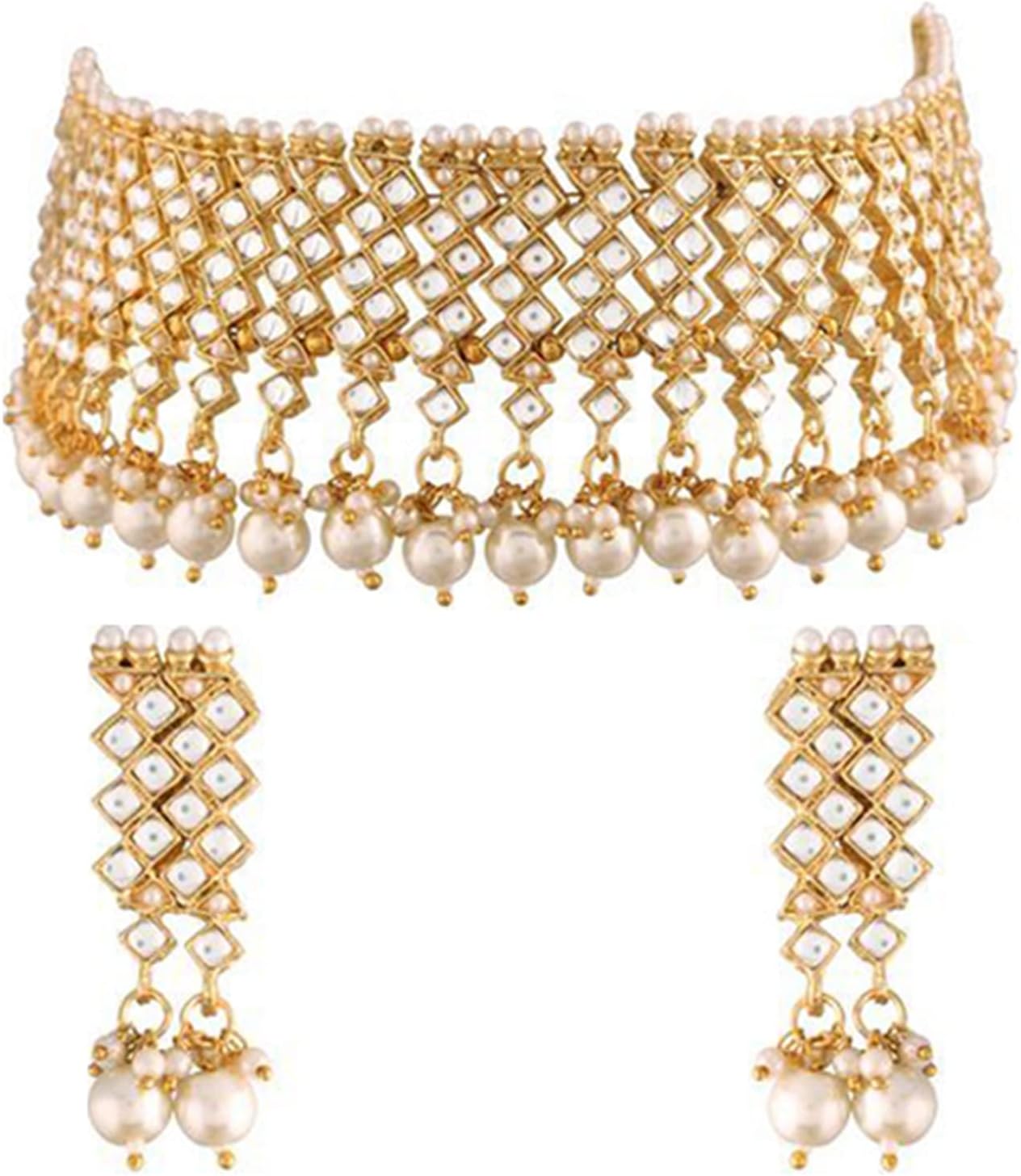 Aheli Kundan Choker Necklace with Earrings & Maang Tikka Indian Traditional Bharatanatyam jewellery Set Gift for Women