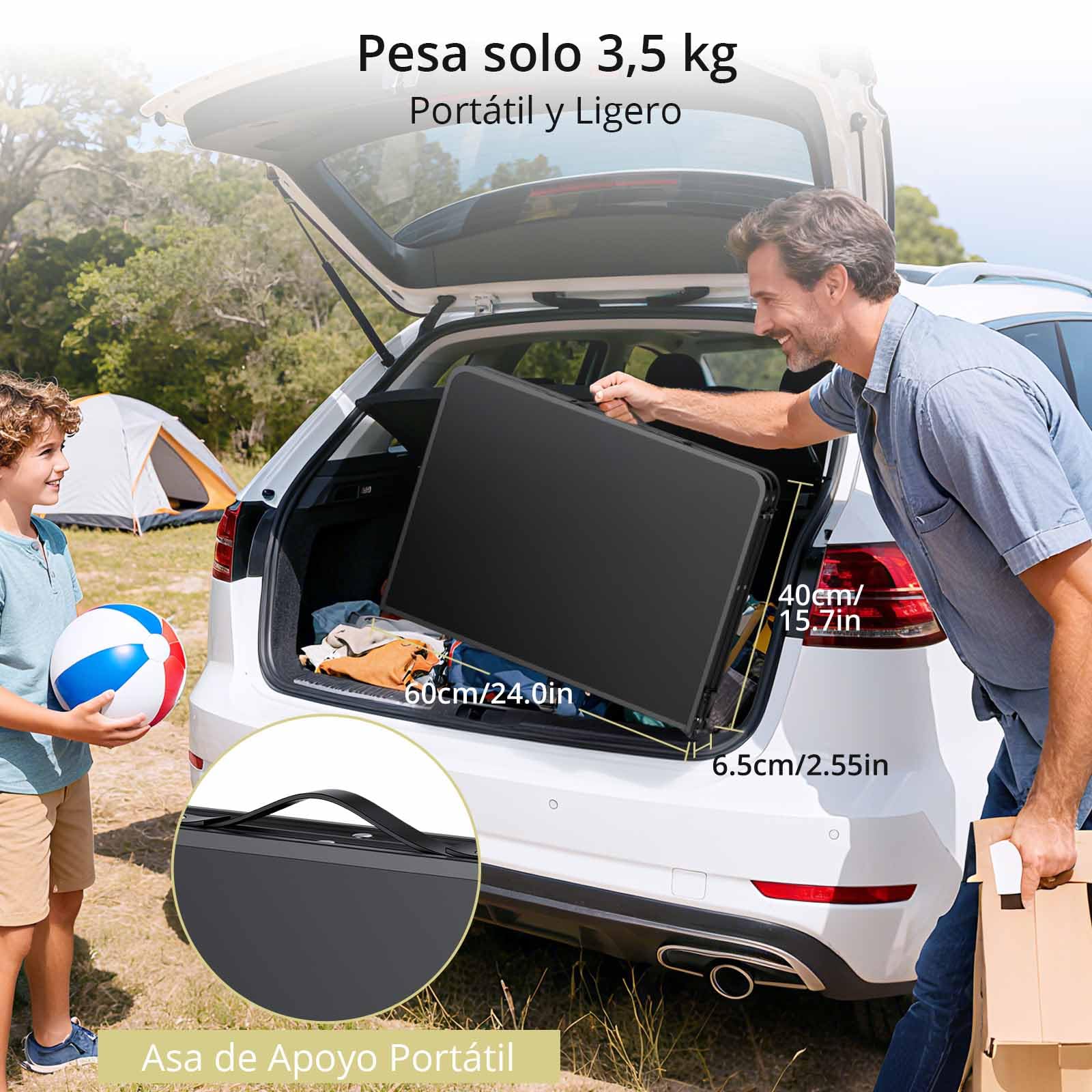 Anbte Mesa Camping Plegable 90x60x37.5/74.7cm Mesa de Acampada Portátil Aluminio Impermeable Resistente a La Oxidación para Balcón/Picnic/Playa/Barbacoa-Negro