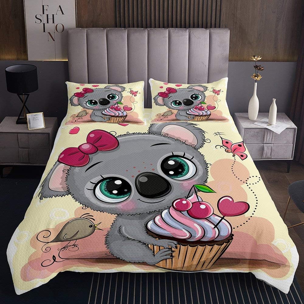 Greedy Little Koala Quilted Coverlet Cute Girl Koala Kids Room