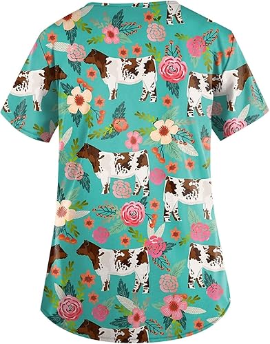 Vista 2 de Ropa quirúrgica estampada para mujer, enfermera, veterinaria, pediátrica, con ajuste de diseño, tallas grandes, camisas médicas para primavera