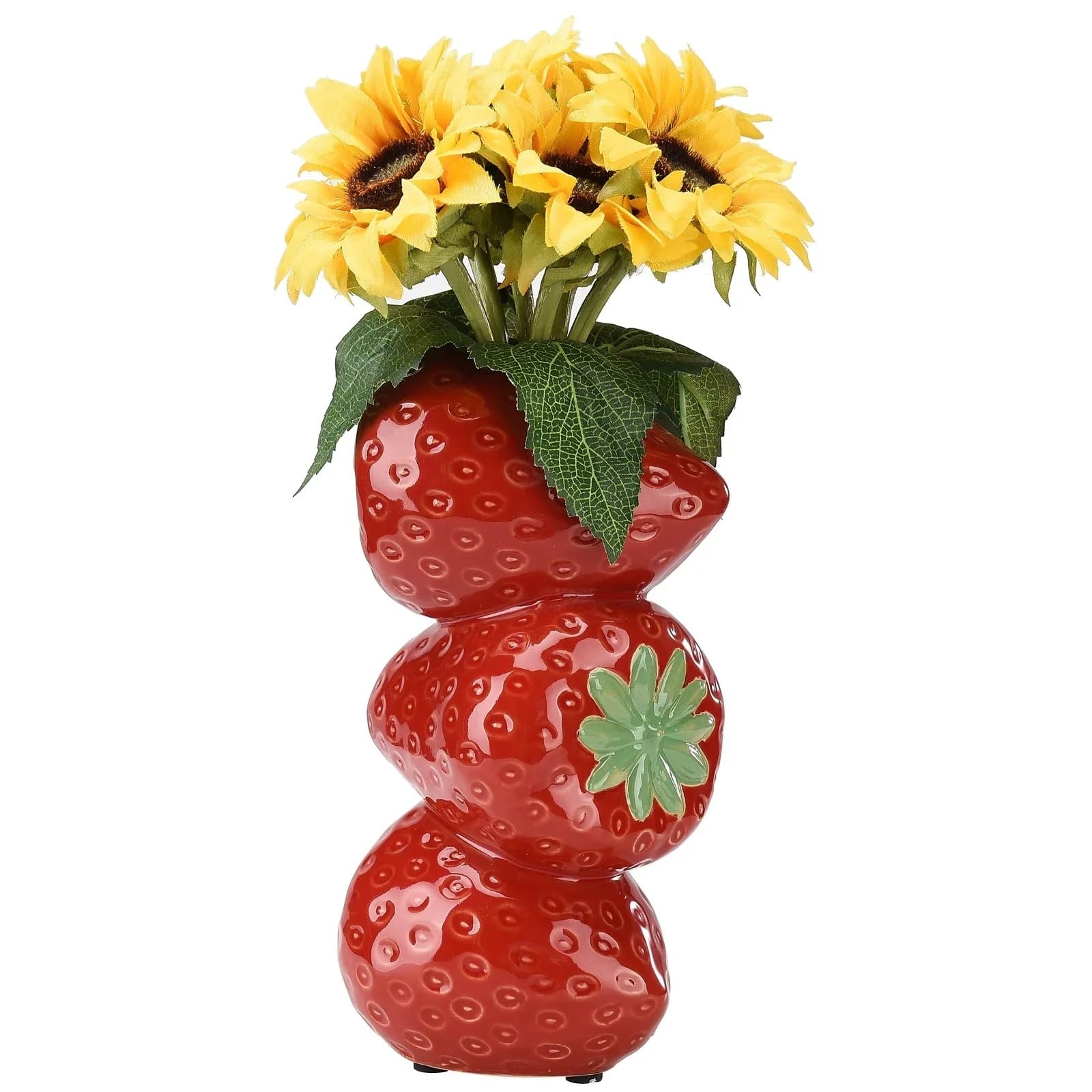 Fruit Vases Strawberry Vase Decoration Creative Decorative Ceramic Artificial Fruit Ornament Plant Flower Arrangement Pot(Red)