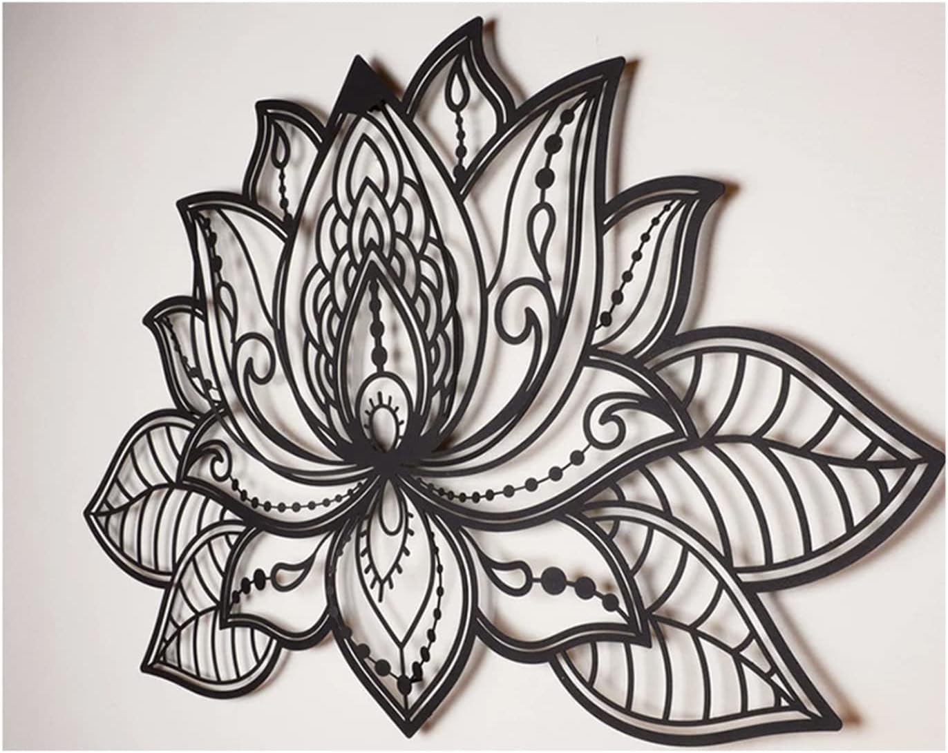 Grande decorazione da parete, decorazione da parete con fiore di loto in metallo, decorazione per la casa per yoga e meditazione, per soggiorno, camera da letto, ufficio e sala yoga,68*44CM,Black