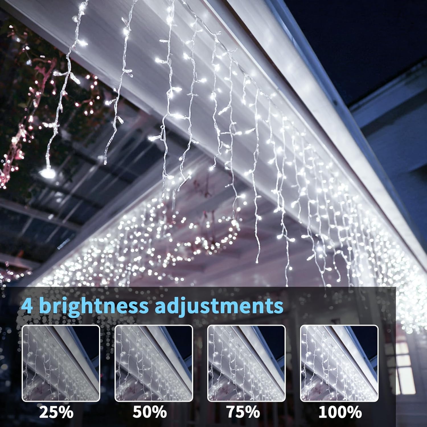Solar Icicle Lights for Outside，25+5M 800 Christmas Icicle Lights 8 Mode Outdoor Waterproof Decorative String Lights Suitable for Christmas eave roof Decorations（White