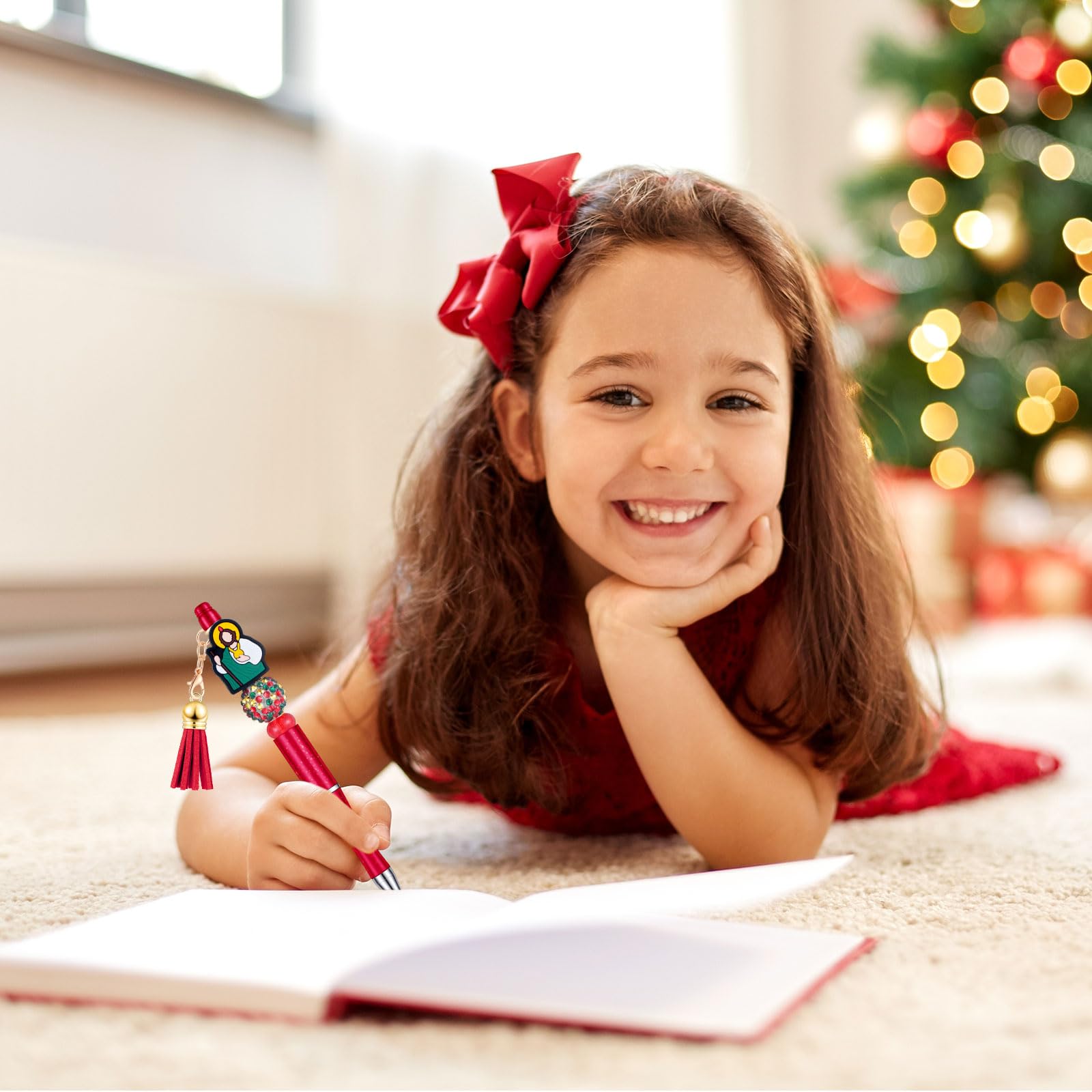 Colarr 12 Sets Jesus Beadable Pens Bulk with Colorful Tassels Clasps and Beaded DIY Religious Pen Making Kit — view 5