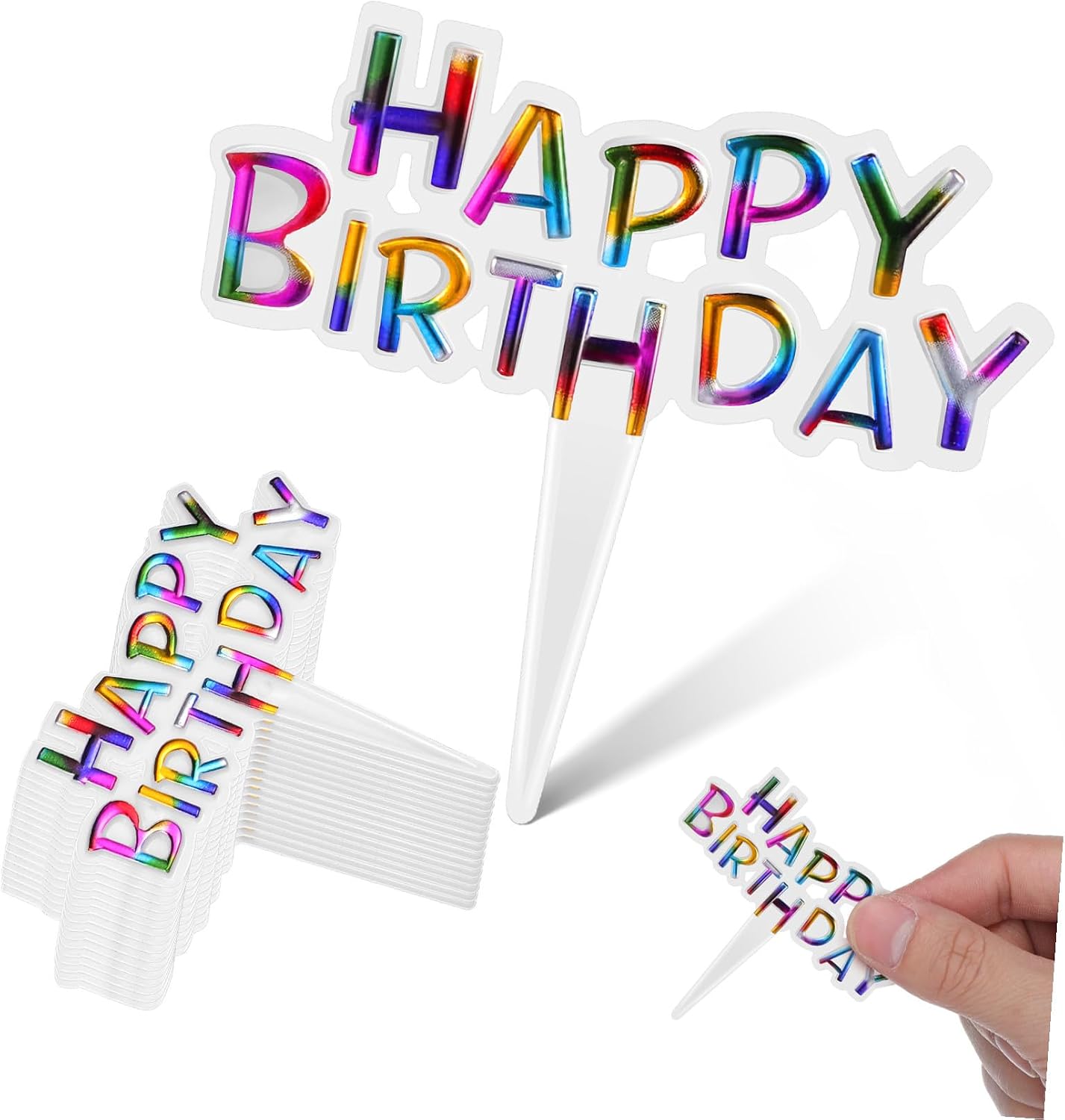 Happy Birthday Cake Pick Toppers Plastic Dessert Cupcake Decorations Party Supplies 100Pcs Non-Edible Birthday Cake Picks for ’ Celebration