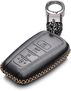 Vitodeco Genuine Leather Remote Key Fob Case Cover Protector with Key Chain for 2019 Toyota Corolla Hatchback, Avalon, Camry, Prius, C-HR (4 Buttons, Black)
