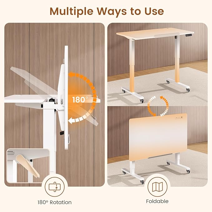 Escritorio Ajustable Eléctrico 120x60cm con Ruedas Blanco miniatura 4