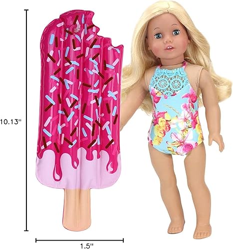 Miniatura 4 de Sophia's Traje de baño con estampado floral aguamarina y estampado de paletas inflables para piscina, juego de accesorios de playa para muñecas de