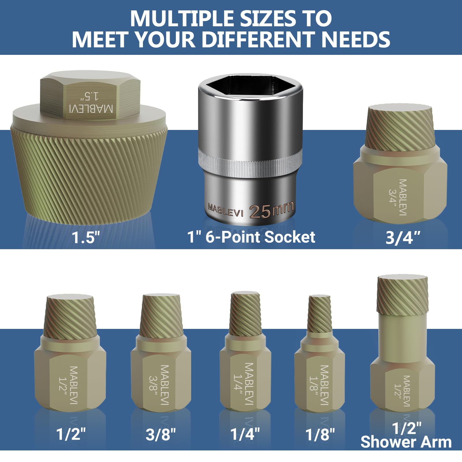 1.5" Tub Drain Extractor, 8PCS Pipe Nipple Extractors Set with 1inch