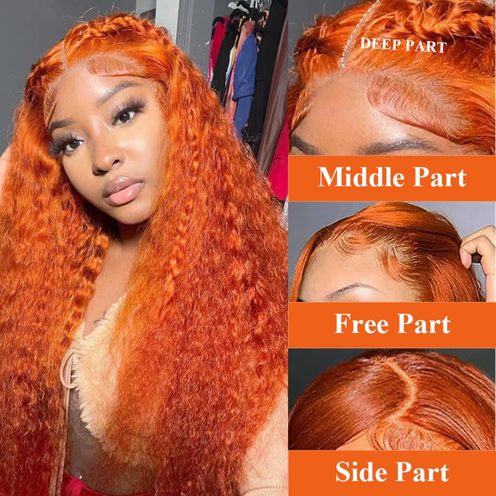 Weeybay 4x4 Lace Front Human Hair Wig #350 Copper Red Color Middle Part Lace Unprocesseed Glueless Virgin Hair Deep Wave Wigs For Women 20 Inch - Image 3