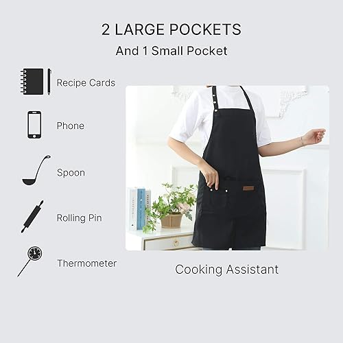 Miniatura 3 de Delantales para mujeres y hombres, barbacoa, chef, cocinero, artista, resistente a las gotas de agua, delantal de cocina ajustable, con bolsillos,