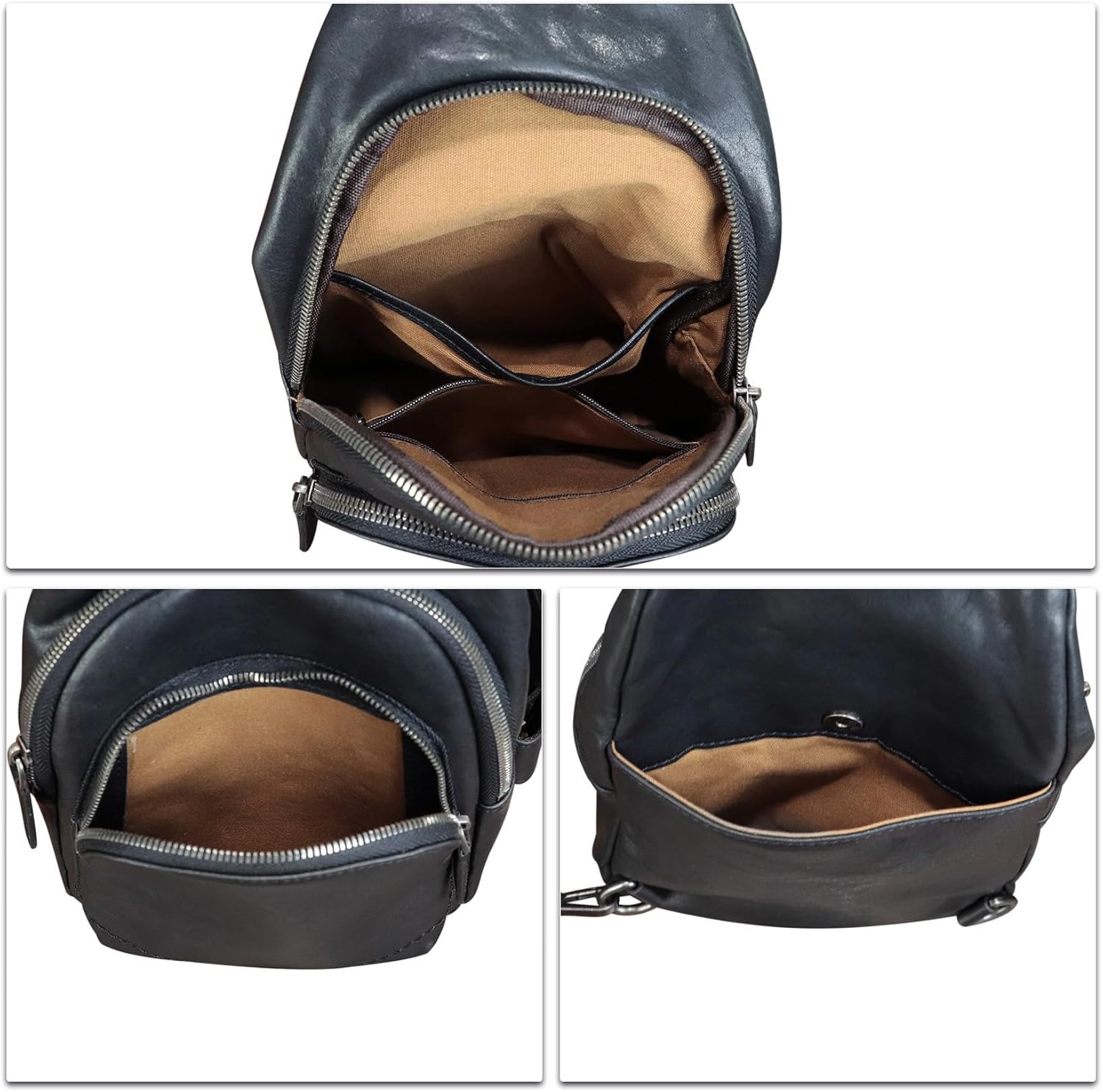 Genuine Leather Sling Bag for Women and Men - Vintage Sling Purse Backpack Shoulder Crossbody Chest Bag - Image 7