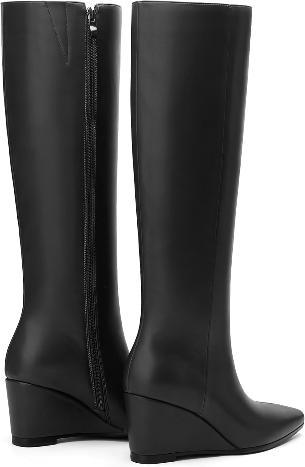 SHOWFOREST Women's Knee High Boots Wedge Heel Pointed Toe Tall Boots 2.5 Inch High Heel Side Zipper Dress Boots Comfortable Long Boots for Office & Daily Wear