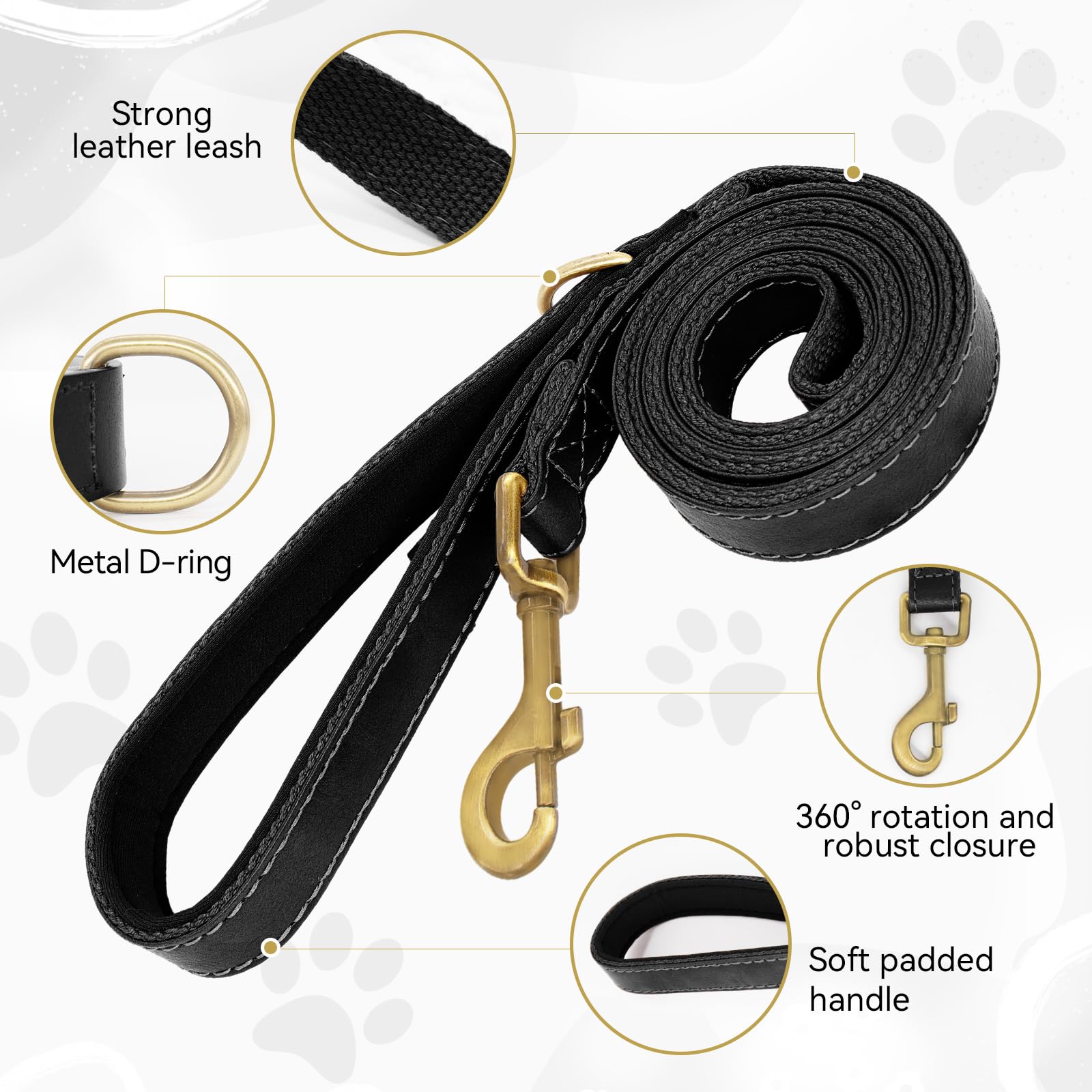 Dote on Leather Dog Collar and Lead Set Adjustable Genuine Soft Leather Dog Collar of Padded for Small Medium Large Dogs(Black, M) - Image 4