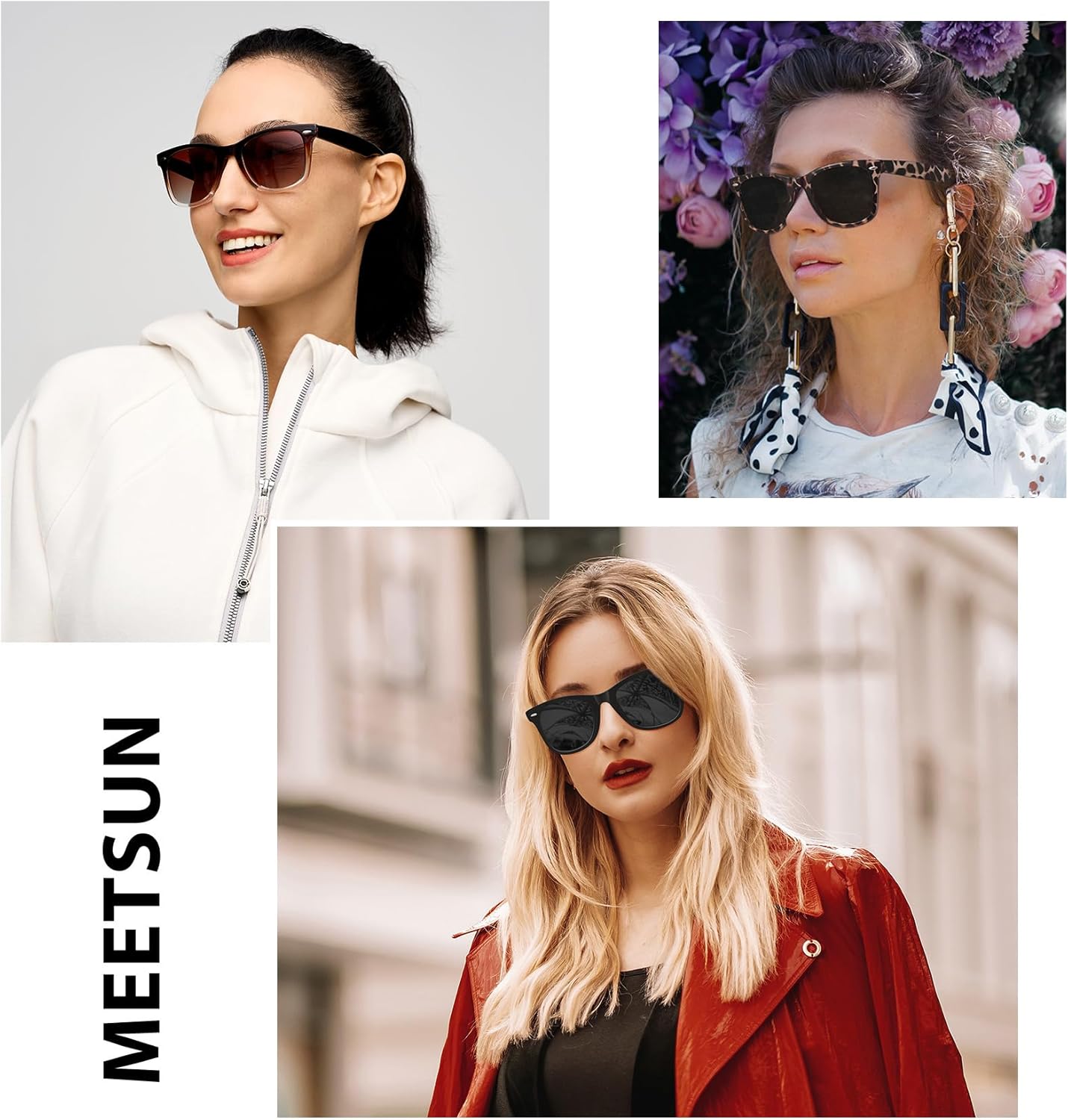 MEETSUN Retro Polarized Sunglasses for Women Men Classic Mirror Lens Driving Trendy Sun Glasses UV Protection (3 Pack) - Image 2