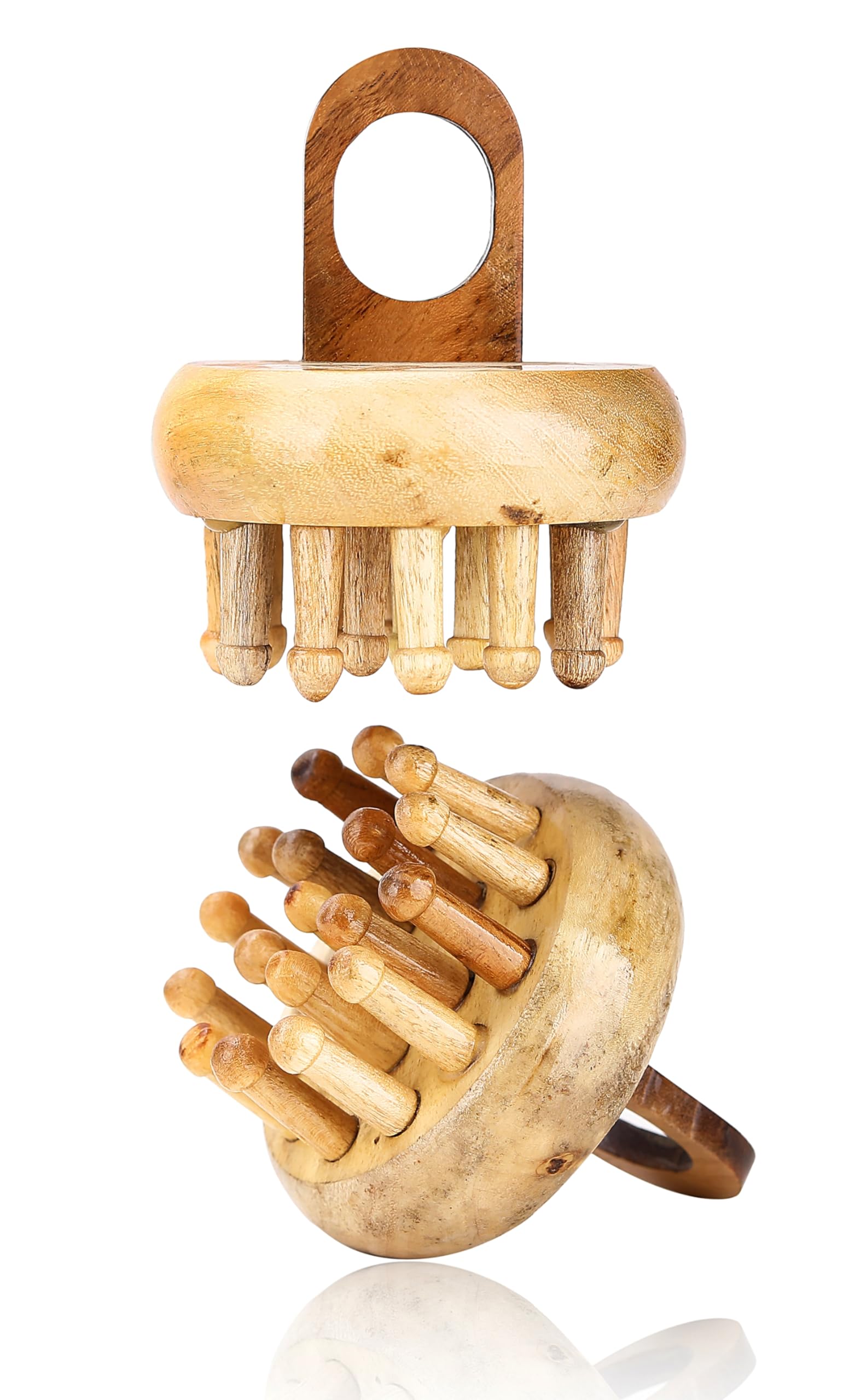 Flavoma Natural Wood Tooth Hair and Scalp Massager Comb | 18 Teeth Massage Comb | Shampoo Brush, Wet and Dry For Reduces Dandruff and Stimulates Hair Growth | Multifunctional Meridians Scalp Massager