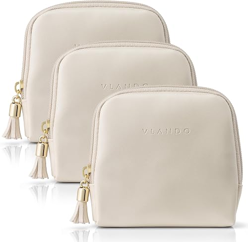 VLANDO Small Travel Jewelry Case,Gifts for Women, 3PCS Jewelry Pouch Bags with Zipper,Velvet Jewelry Organizer Storage Bag for Bracelet Rings Earring-Cream White